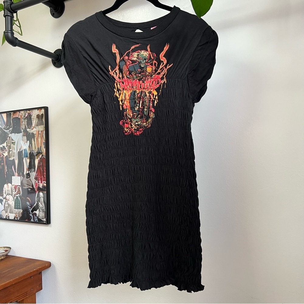 Urban Outfitters Metal Head Tatum Smocked Ruched Black Bodycon Mini Dress XS